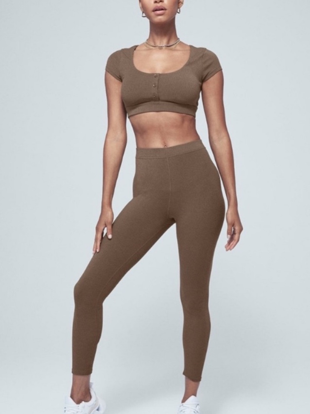 Alo yoga Ribbed High-Waist 7/8 Blissful Set in hot cocoa